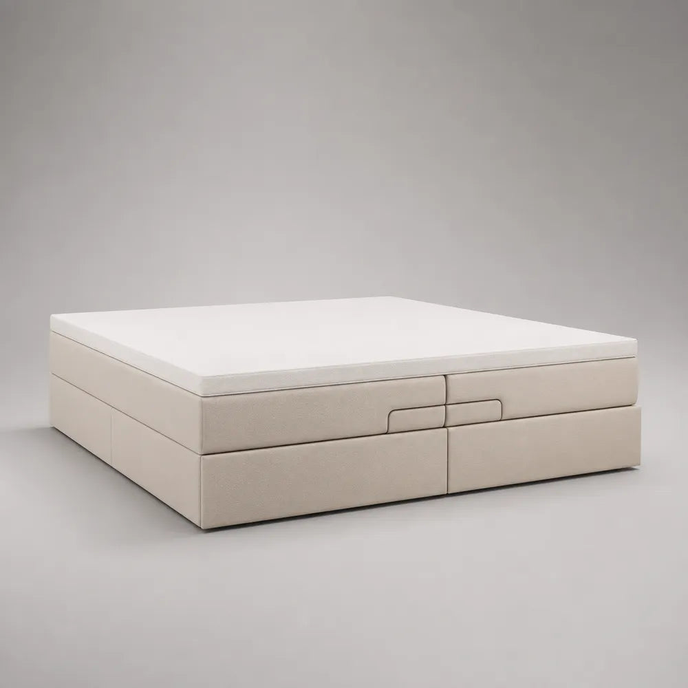 Lit double coffre 160 x 200 cm en tissu polyester blanc avec rangement intégré et cadre rembourré