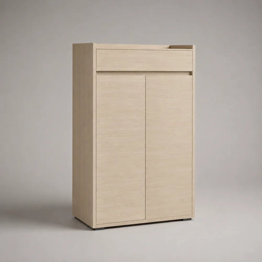 Meuble à chaussures rectangulaire avec 2 portes en MDF effet bois beige clair 80 x 35 x 110 cm