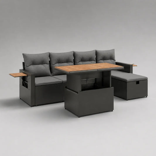 Salon de jardin modulable 250 x 200 x 75 cm aluminium gris anthracite avec table relevable et coussins