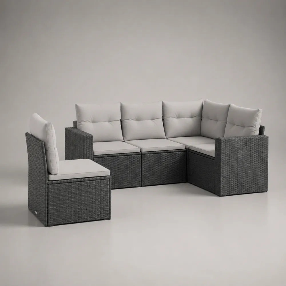 Salon de jardin modulable d'angle 300 x 220 x 70 cm en résine tressée grise avec coussins gris clair
