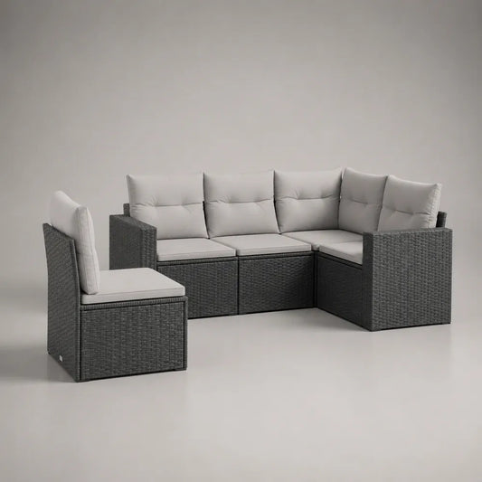 Salon de jardin modulable d'angle 300 x 220 x 70 cm en résine tressée grise avec coussins gris clair