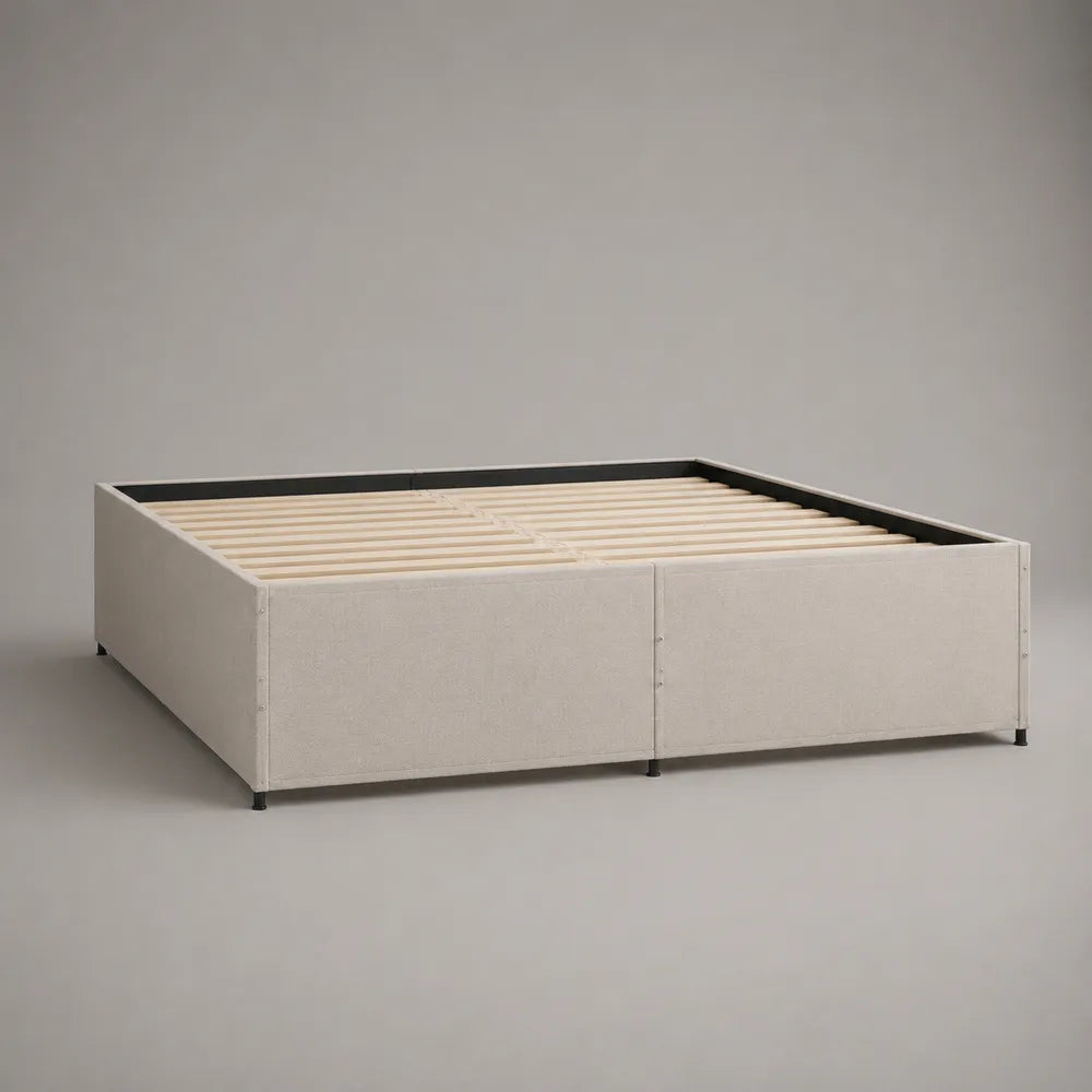 Lit double 160 x 200 cm avec cadre rembourré en tissu polyester beige et sommier à lattes