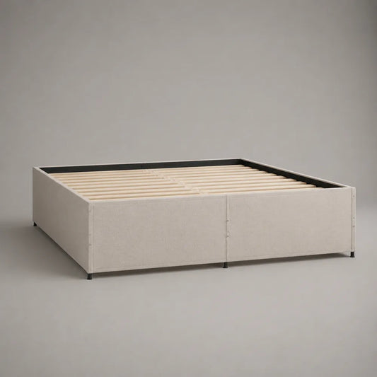 Lit double 160 x 200 cm avec cadre rembourré en tissu polyester beige et sommier à lattes