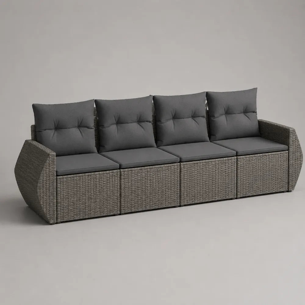 Canapé de jardin 280 x 85 x 70 cm en résine tressée grise avec coussins gris foncé 4 places