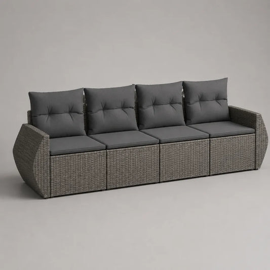 Canapé de jardin 280 x 85 x 70 cm en résine tressée grise avec coussins gris foncé 4 places