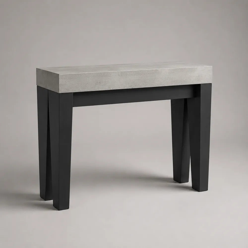 Console rectangulaire 120x35x80 cm en MDF effet béton avec pieds en acier noir