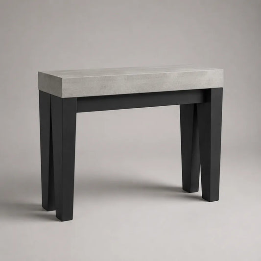 Console rectangulaire 120x35x80 cm en MDF effet béton avec pieds en acier noir
