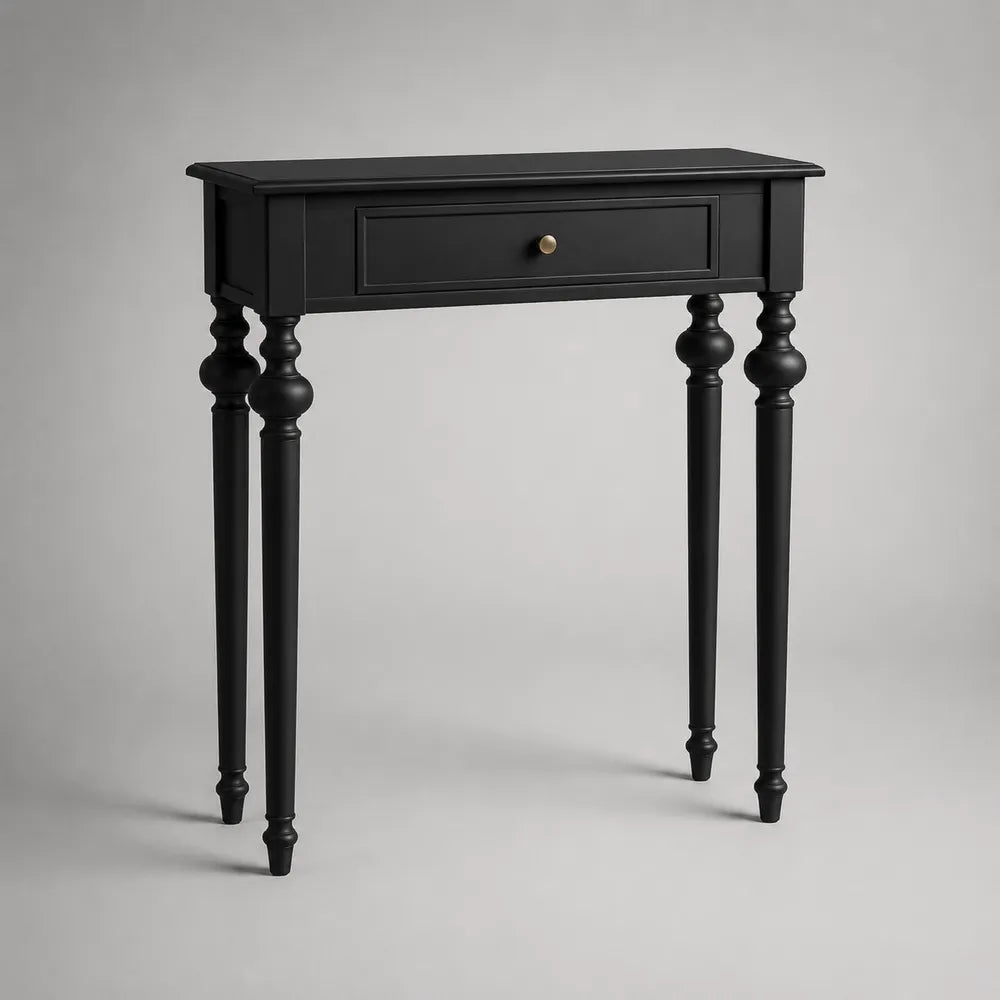 Console d'entrée 100 x 35 x 80 cm MDF noir rectangulaire avec tiroir et pieds tournés